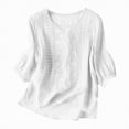 thumbnail image 1 of MYShe Women's 3/4 Sleeve Tops Dressy Casual Pleated V Neck Business Work Blouses Office Shirts Fall Blouses for Women White,L, 1 of 7