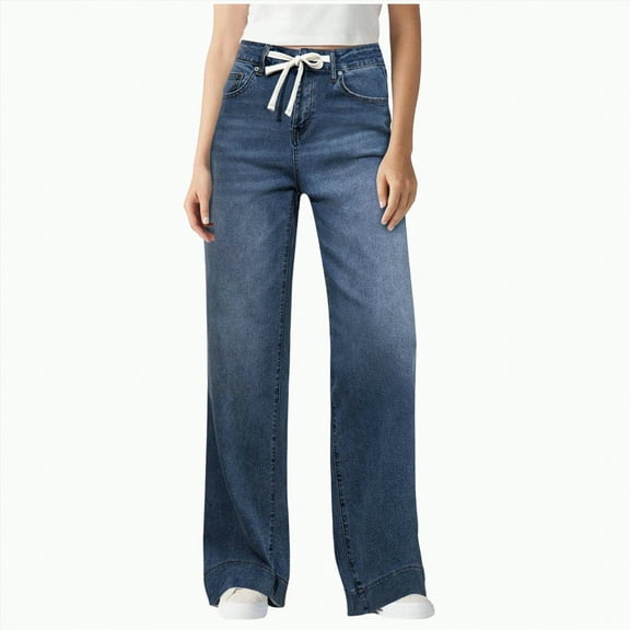 MYShe Women's Wide Leg Jeans Casual High Waisted Stretch Baggy Loose Denim Pants Women Jeans Light Blue XXL