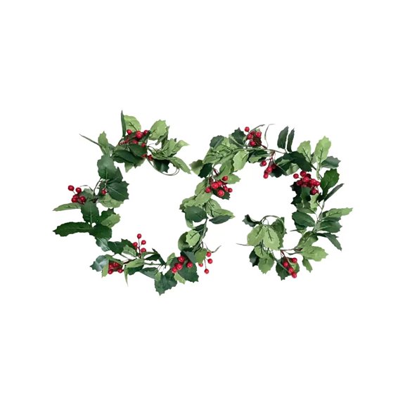 MYUNNIL 2Pc Christmas Artificial Hanging Garland, 7Ft Simulated Farmhouse Waterproof Willow Vines with Red Berry, Reusable Multi-Purpose Seasonal Decoration for Window Wall Mantel Party, Green