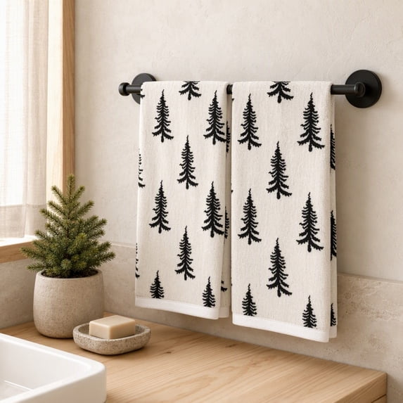 MYUNNIL 2Pcs Christmas Themed Hand Towels, 16 x 24" Soft Absorbent Xmas Tree Pattern Decorative Dish Towels, Reusable Seasonal Towels for Bathroom Kitchen & Holiday Gift