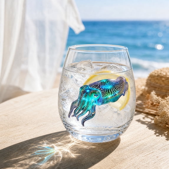 MYUNNIL Artisanal Marine Animal Glassware, 3D Novelty Summer Coastal Underwater Animal Stemless Drinking Glass, 4 Inch Unique Decorative Borosilicate Tumbler for Cocktails & Ocean Lover Gift