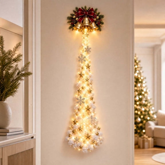 MYUNNIL Christmas Magic Cloud Trail Wall Light, 20" Bells Warm Glow LED Waterproof Wall Hanging Light, Eye-Catching Seasonal Home Decoration for Bedroom Living Room Party