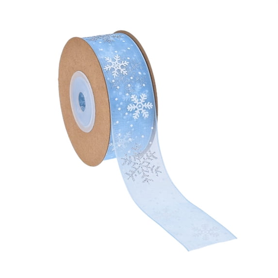 MYUNNIL Christmas Snowflake Wired Ribbon, 3Ft Soft Glitter Sheer Snowflake Pattern Wide Ribbon, Durable Multi-Purpose Decoration for Xmas Tree Gift Wrapping, Blue