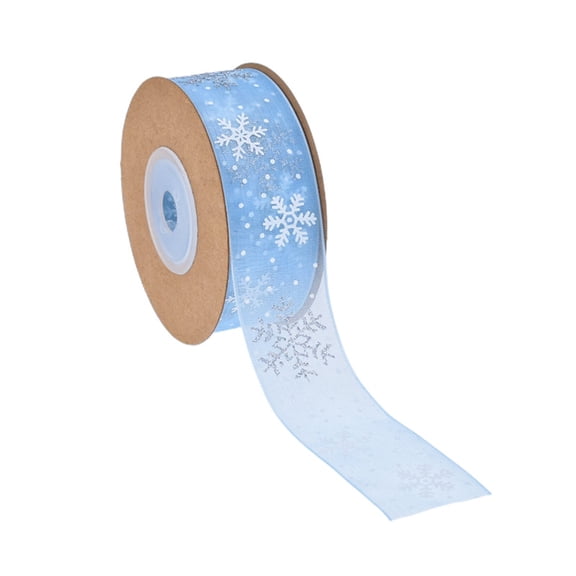 MYUNNIL Christmas Snowflake Wired Ribbon, 3Ft Soft Glitter Sheer Snowflake Pattern Wide Ribbon, Durable Multi-Purpose Decoration for Xmas Tree Gift Wrapping, Blue