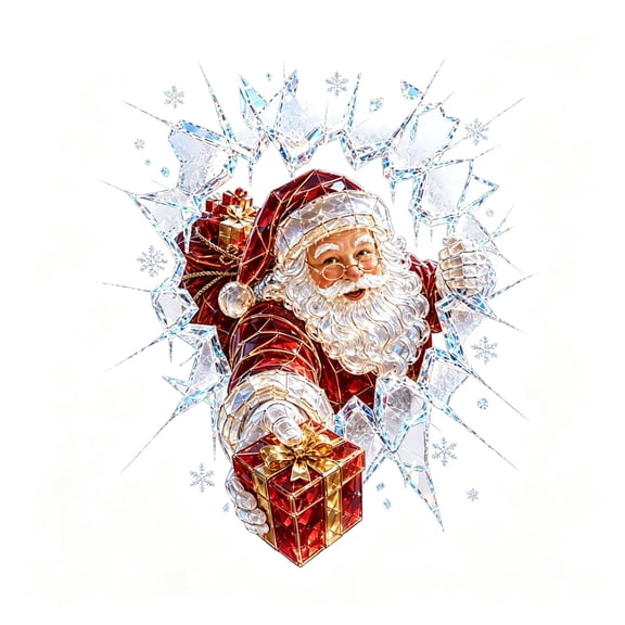 MYUNNIL Crystal Christmas Break‑In Window Decal, 3D Shattered Glass Illusion Santa Claus Pattern Window Sticker, Removable Novelty Sparkling Decoration for Home Window Display