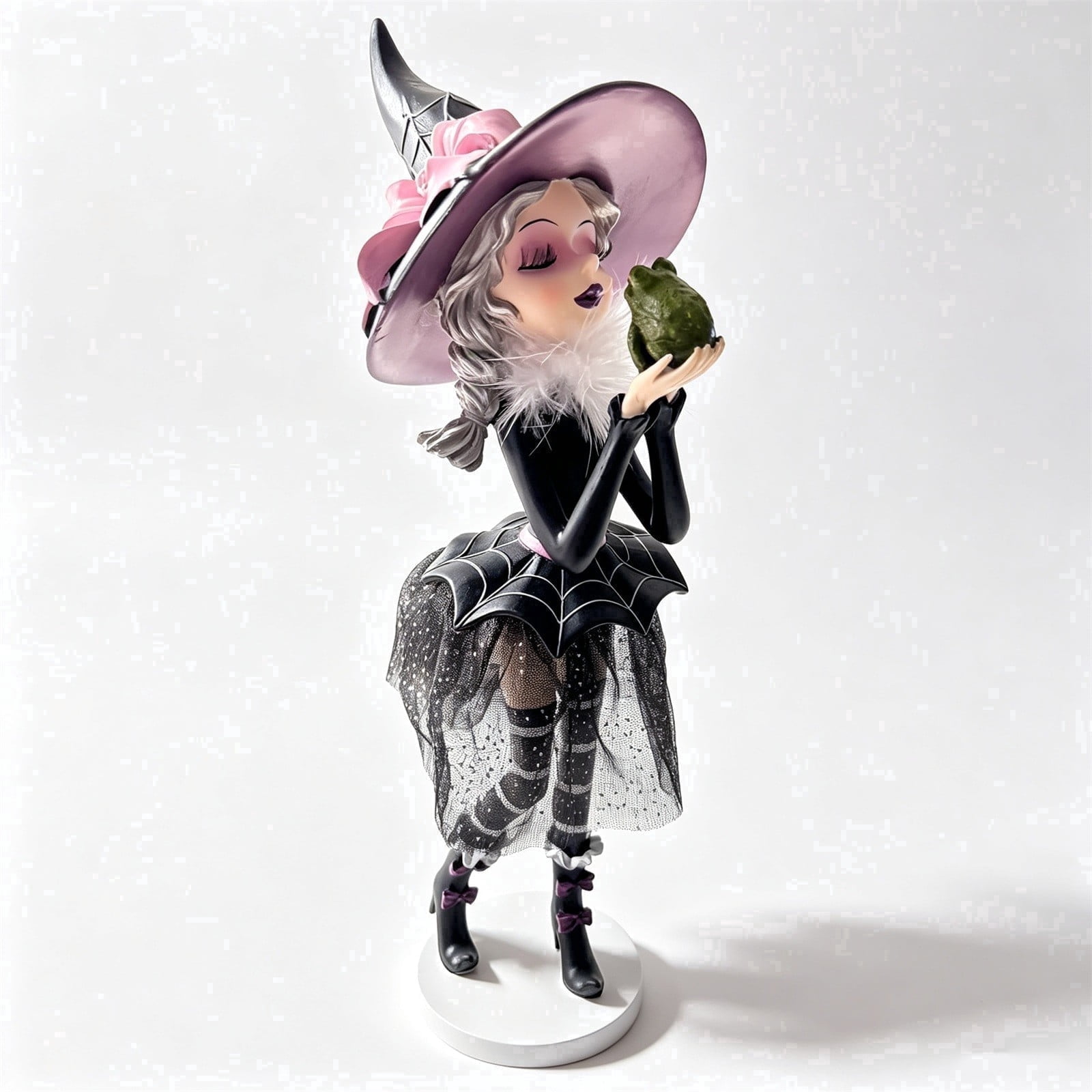 MYUNNIL Cute Halloween Witch Figurine, Gothic Witch Kissing Frog