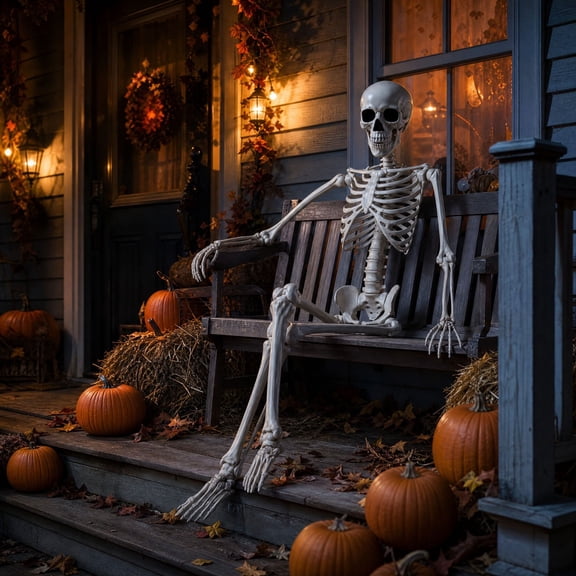 MYUNNIL Halloween Life Size Poseable Skeleton, Lightweight Spooky Simulated Human Skeleton Prop with Movable Joints, 5Ft Funny Reusable Seasonal Decoration for Haunted House Yard Party Indoor Decor
