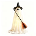 thumbnail image 1 of MYUNNIL Halloween Lighted Witch Ghost Ornament, 5Ft White Large Freestanding Fabric LED Ghost Prop with Witch Hat & Straw Broom, Cute Warm Glowing Decor for Porch Entryway Party Display, 1 of 9