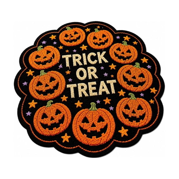 MYUNNIL Halloween Pumpkin Doormat, Gothic Pumpkin Star Anti Slip Absorbent Welcome Mat with Scalloped Edge, 24 x 16 Inch Magical Seasonal Decorative Rug for Front Door Indoor Party Decor