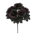 thumbnail image 1 of MYUNNIL Halloween Simulation Rose, 1 Pc Gothic Realistic Long Stem Purple Rose with Black Leaves, 13 Inch Waterproof Reusable Floral Prop for Table Centerpiece Wedding Festive Decor, Black, 1 of 7