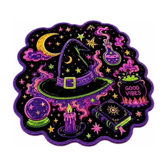 MYUNNIL Halloween Witch Hat Doormat, Gothic Witch Hat Moon Anti Slip Absorbent Welcome Mat with Scalloped Edge, 24 x 16 Inch Magical Seasonal Decorative Rug for Front Door Indoor Party Decor