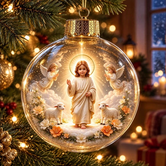 MYUNNIL Light Up Christmas Globe Ornaments, 3" Religious Clear Nativity Scene Hanging Ball Decoration with Built-In Warm LED Light, Cute Waterproof Seasonal Pendant for Tree Home Decor