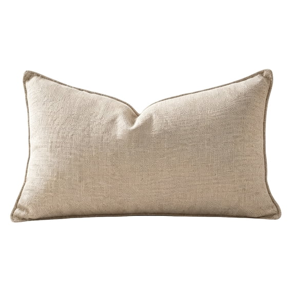MYUNNIL Long Lumbar Throw Pillow Cover, Soft Simply Farmhouse Rectangular Cushion Cover with Flange Edges, 12 X 20 Inch Fall Boho Seasonal Decorative Pillow Case for Sofa Bed Home Decor, Khaki
