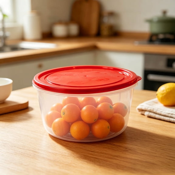 MYUNNIL Plastic Food Storage Container, Round Semi Durable Dough Proofing Bucket with Red Lid, Commercial Grade Leak proof Non-Stick Containers for Pizza Bread Kitchen Organization