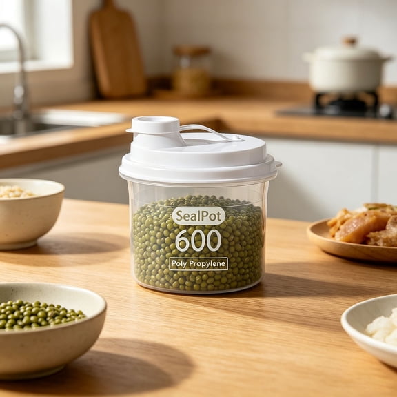 MYUNNIL Plastic Kitchen Storage Container, Airtight Moisture-Proof Food Jar with Pour, Big Capacity Reusable Pantry Bin with Twist Lid for Flour, Sugar, Rice, Fruits Organization, 600ml
