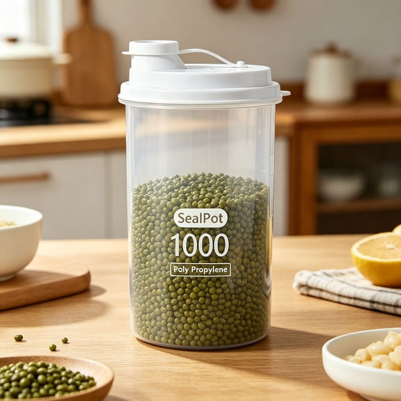 MYUNNIL Plastic Kitchen Storage Container, Airtight Moisture-Proof Food Jar with Pour, Big Capacity Reusable Pantry Bin with Twist Lid for Flour, Sugar, Rice, Fruits Organization, 1000ml