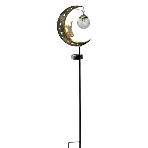 MYUNNIL Solar Cat Moon Garden Stake Light, Hollow Iron Design Cat on Crescent moon Touching Cracked Glass Ball LED Lamp, 34 Inch Solar Decorative Landscape Stake Light for Garden Patio & Backyard