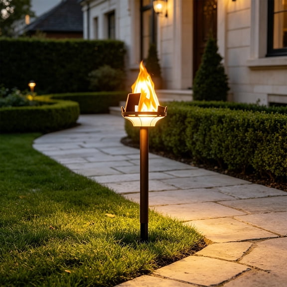 MYUNNIL Solar Flame Torch Stake Light, Simulated Flameless Flickering LED Fire Waterproof Garden Landscape Lamp, 14 Inch Creative Seasonal Outdoor Decoration for Pathway Lawn Yard Patio Decor