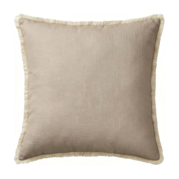 MYUNNIL Throw Pillow with Tassel, Solid Color Washed Cotton Soft Filled Accent Fringe Cushion with Removable Cover, 18" x 18" Boho Farmhouse Linen Throw Pillow for Patio & Couch Decor, Khaki