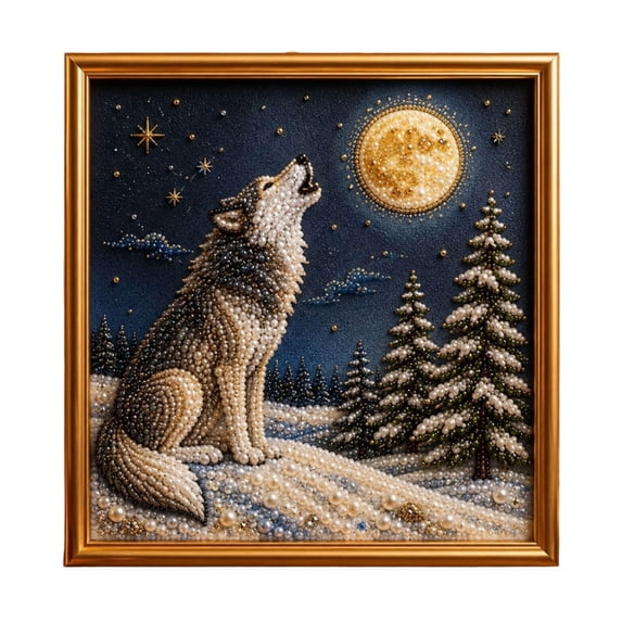 MYUNNIL Winter Animal Themed Pearl Art Kits, 7.8 x 7.8" 3D Sparkling Wolf Pattern Diamond Painting Crafts Set with Frame for Adults & Beginners