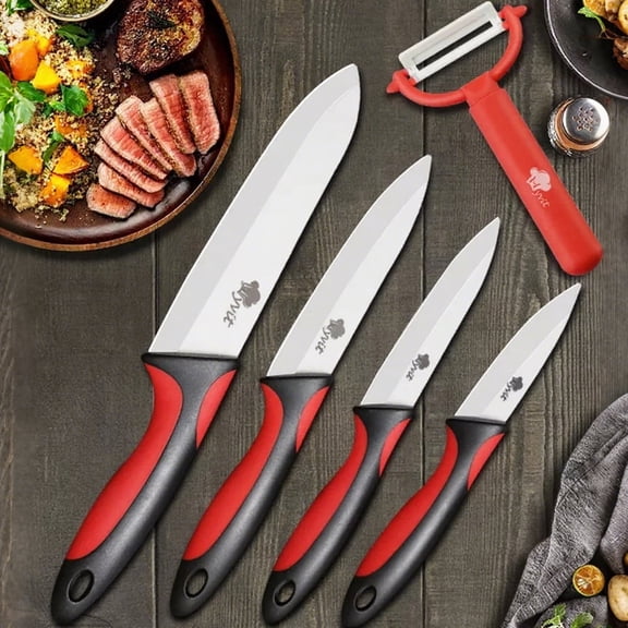 MYVIT Ceramic Kitchen Knives Set Fruit Tomato Paring Knife Set with Covers 6" Chef Knife and 3" 4" 5" Vegetable Cutting Knife