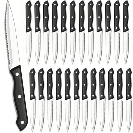 MYVIT Sharp Steak Knives Bulk Set of 24,Serrated Steak Knife Triple Riveted Handle Stainless Steel Kitchen Knife Cutlery Set Dishwasher Safe,4.5-inch