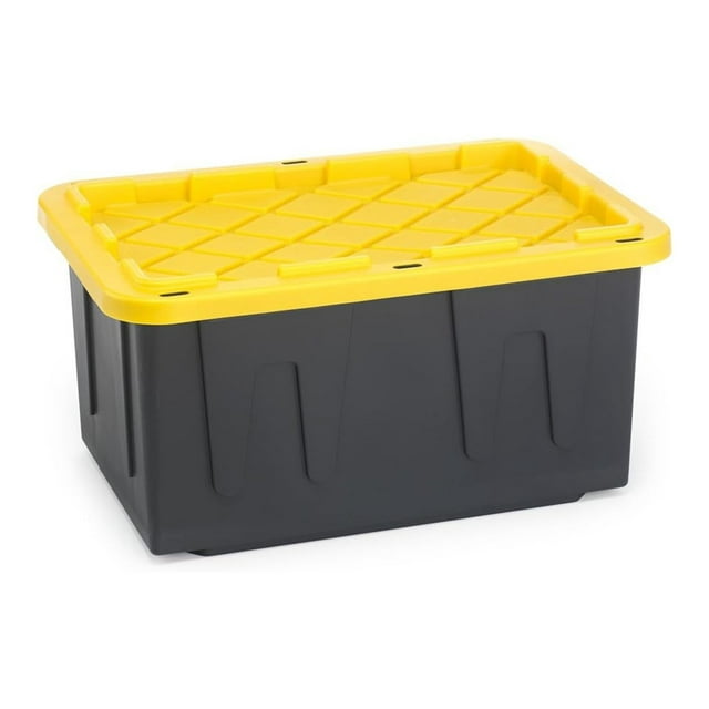 MYXIO 27 Gallon Durabilt Tough Storage Container, Black Base, Yellow