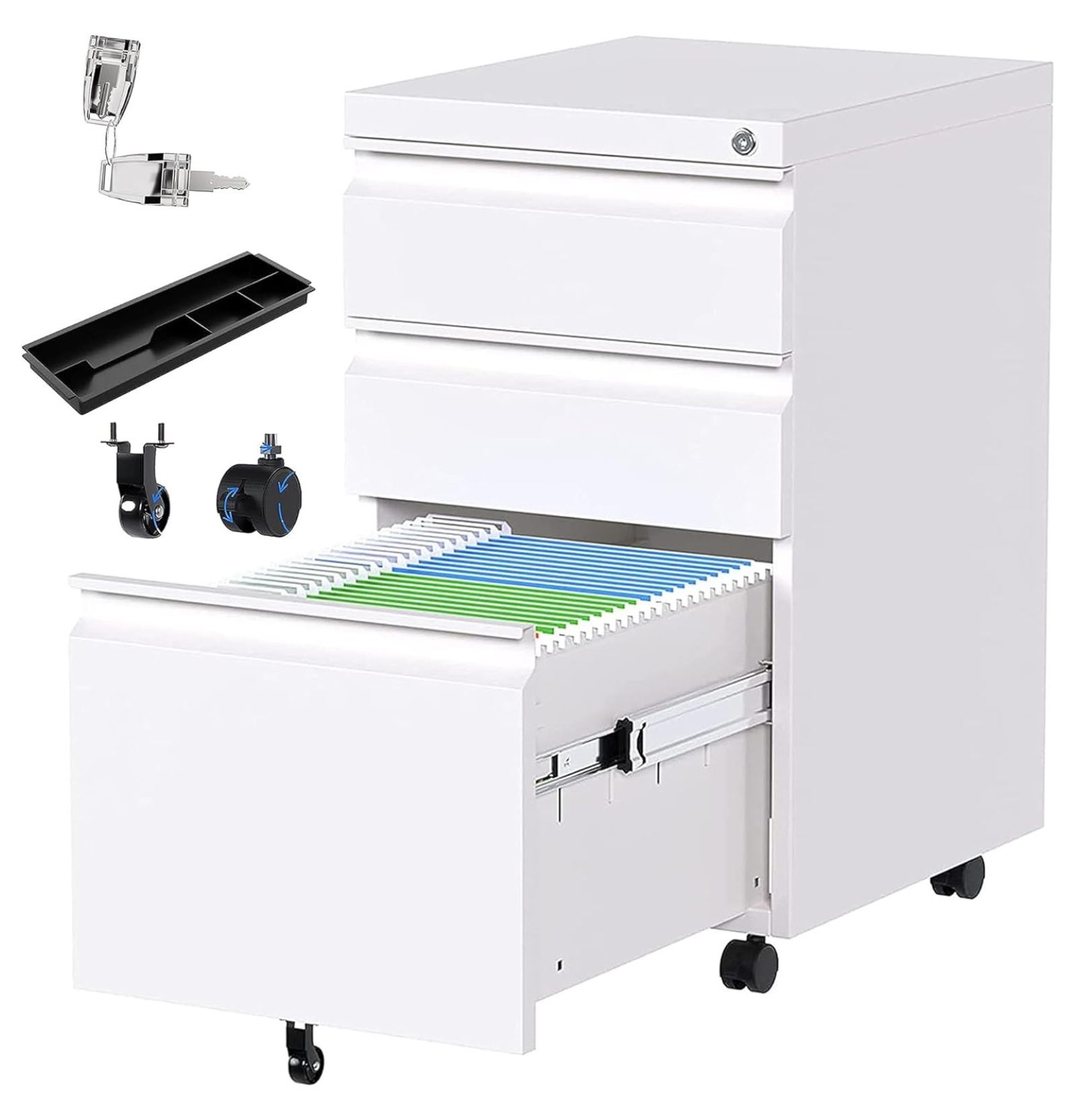 MYXIO 3 Drawer File with Lock,Metal Filing with Wheels