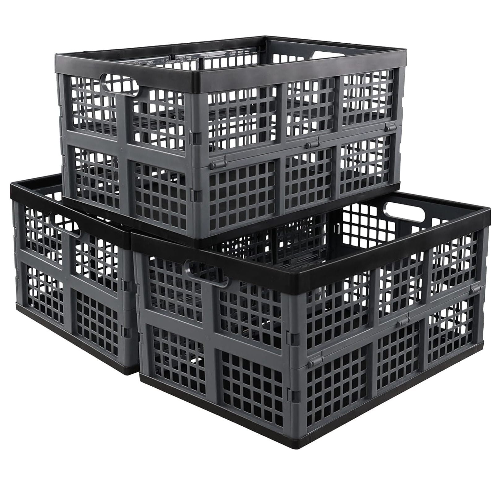 MYXIO 3Pack 42 Liter Large Folding Plastic Crates, Stackable Storage