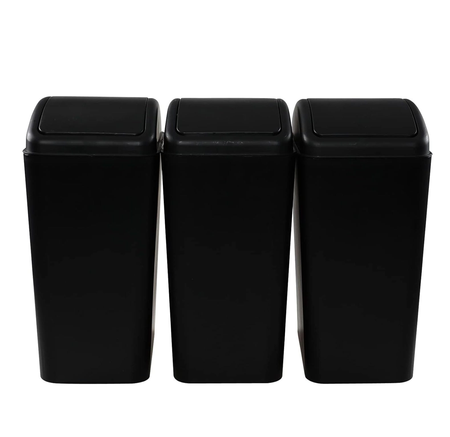 MYXIO 3 Pack Plastic Slim Kitchen Garbage Can with Lid, 16 L Swing Top