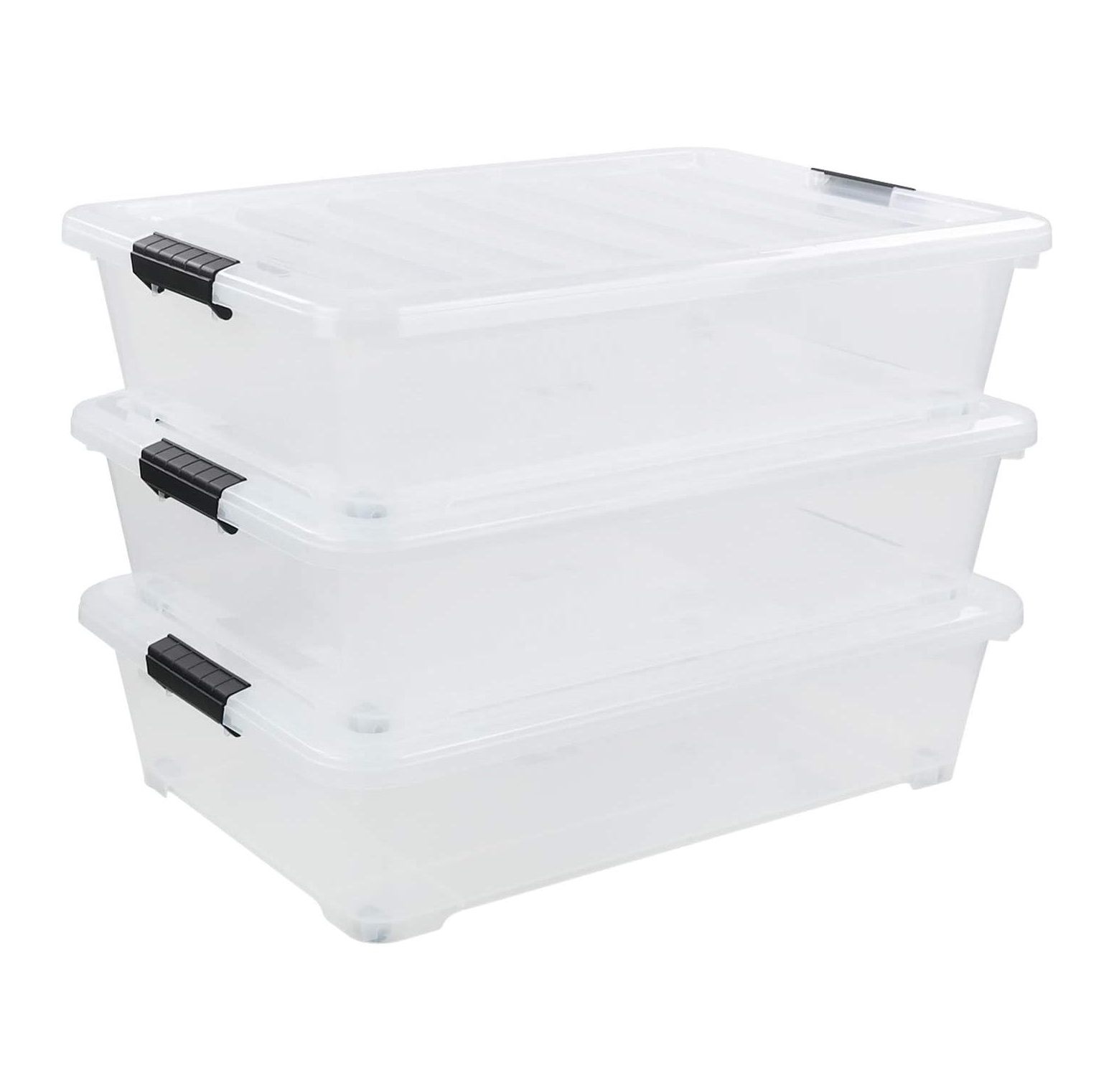 MYXIO 3Pack Plastic Underbed Storage Bin, Clear Under Bed Storage Box