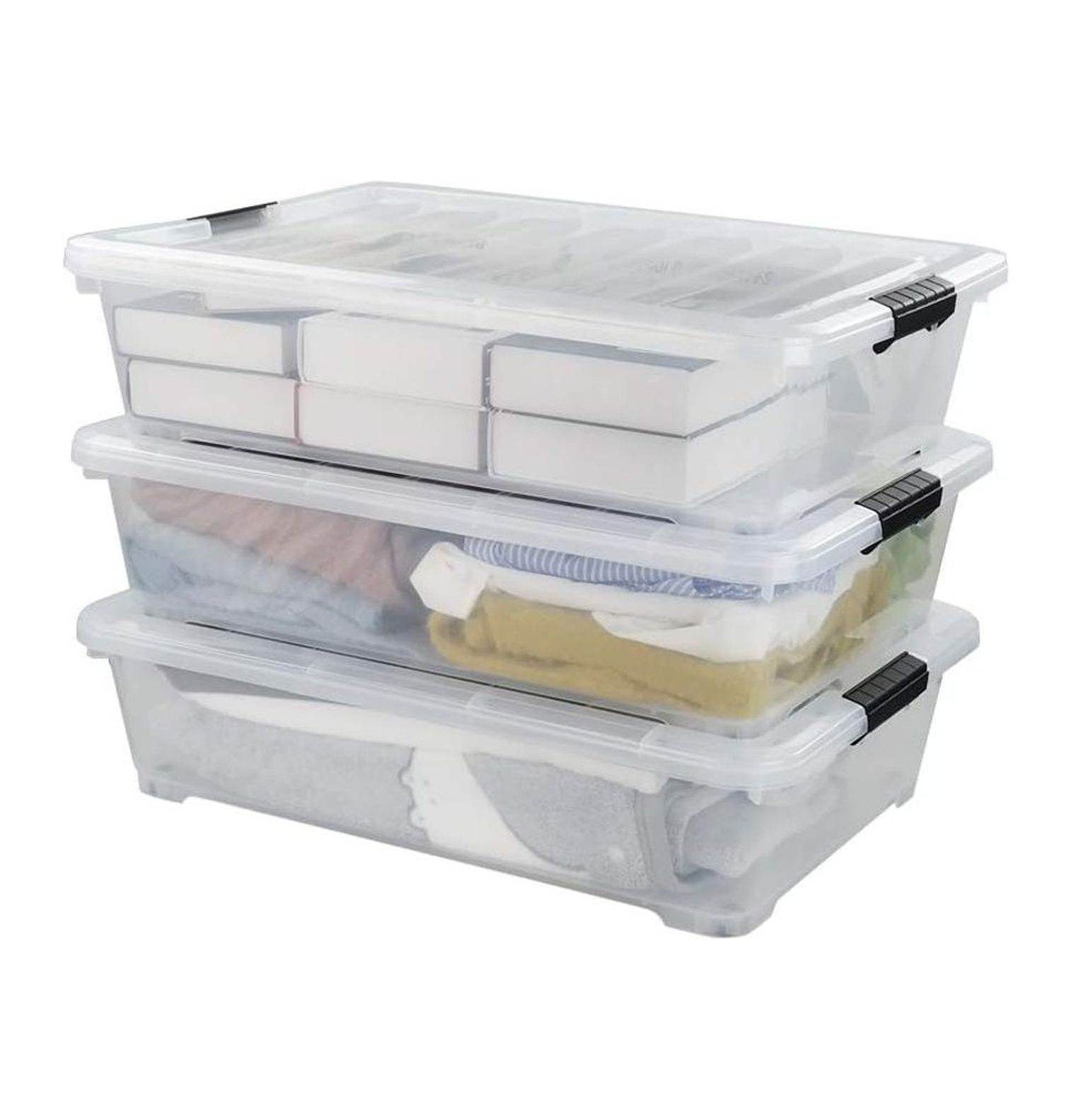 MYXIO 3Pack Under Bed Plastic Storage Box, Wheels Under Bed Storage