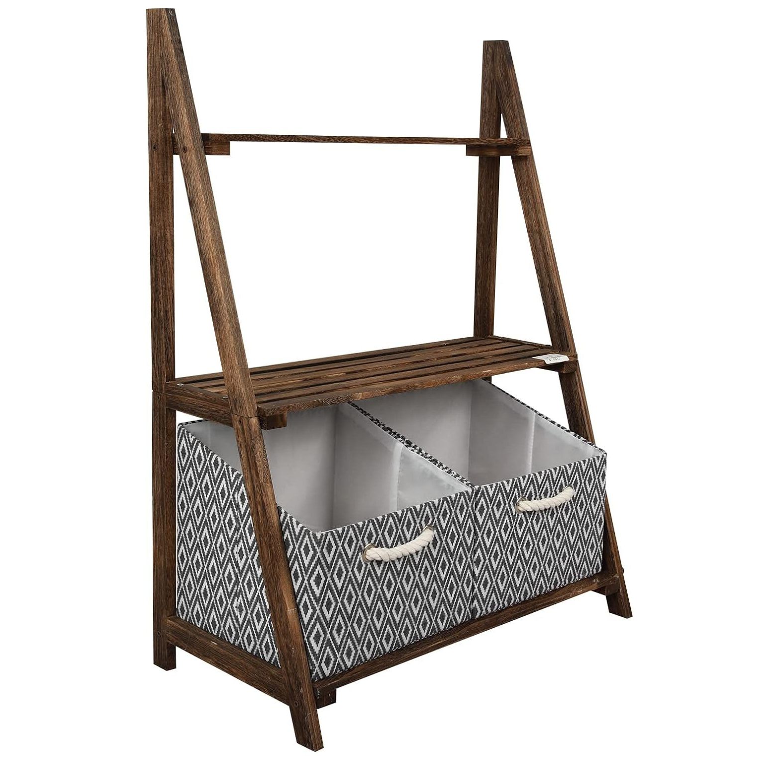 MYXIO 3Tier Ladder Shelf, Bathroom Ladder Shelves with Basket, Folding