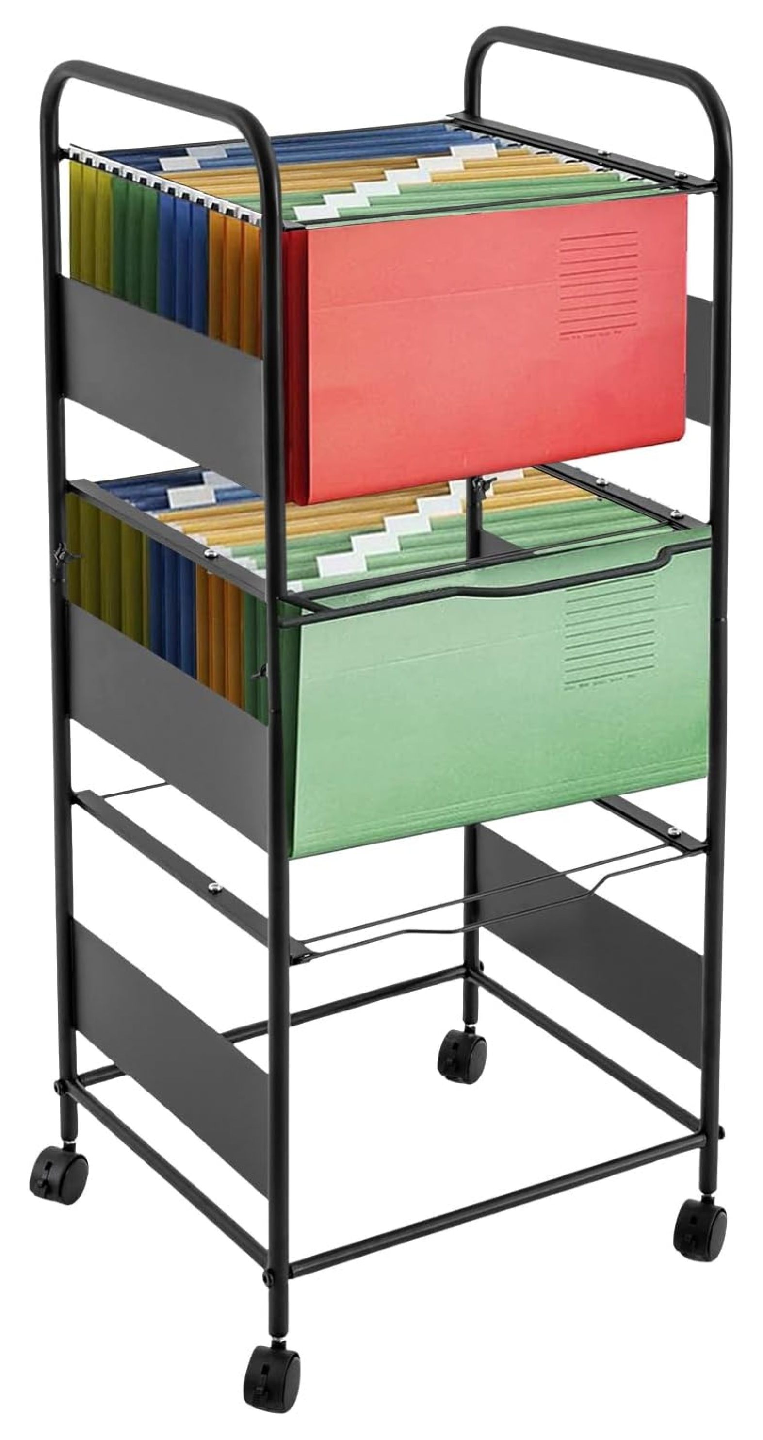 MYXIO 3Tier Metal Rolling File Cart with Wheels, Hanging File for