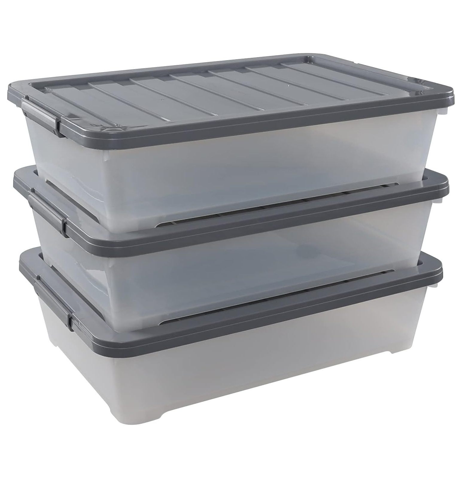 MYXIO 3pack Large Plastic Under Bed Boxes with Wheels, Shallow Storage