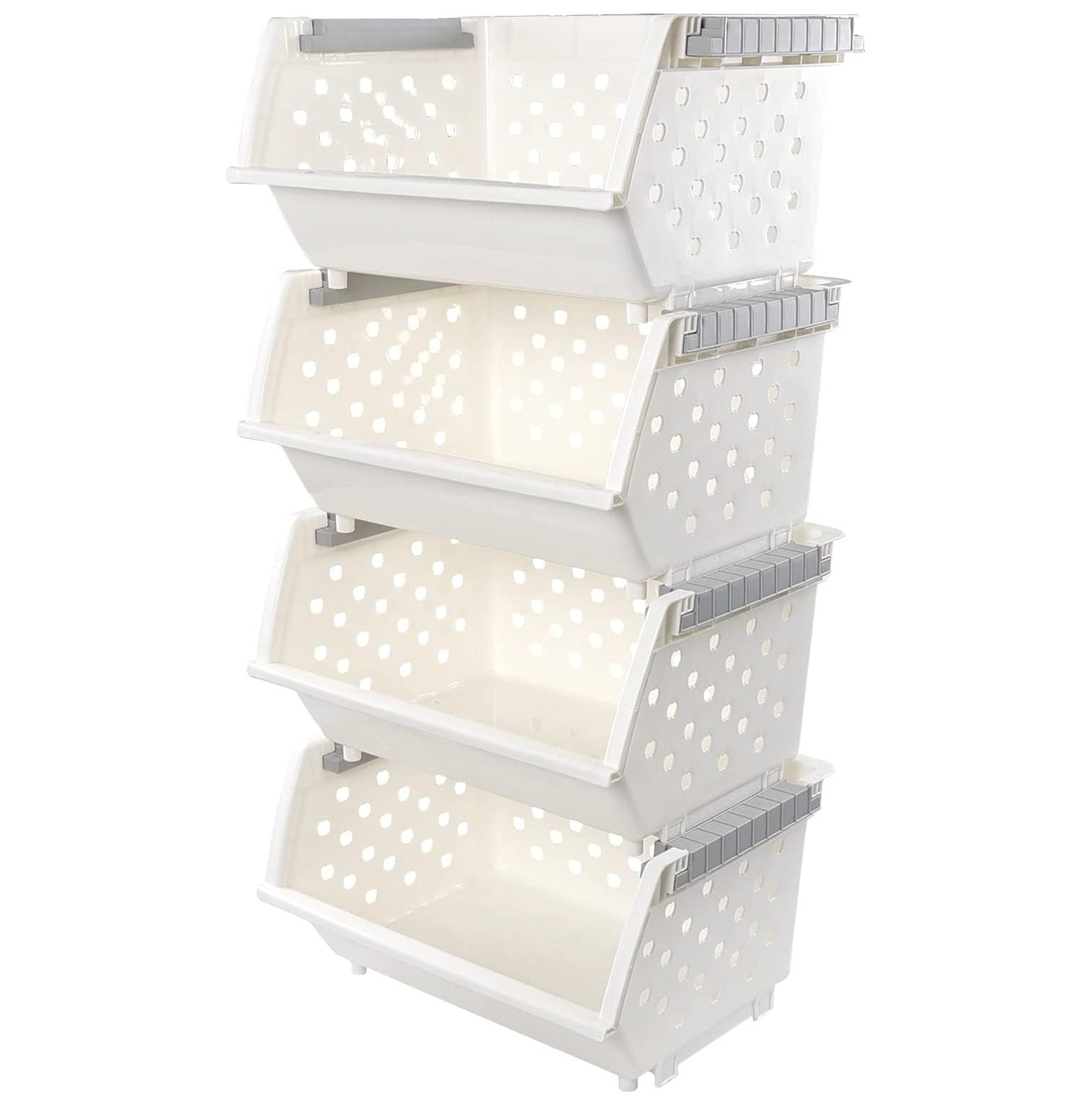 MYXIO 4Pack Plastic Stackable Storage Basket, Kitchen Stacking