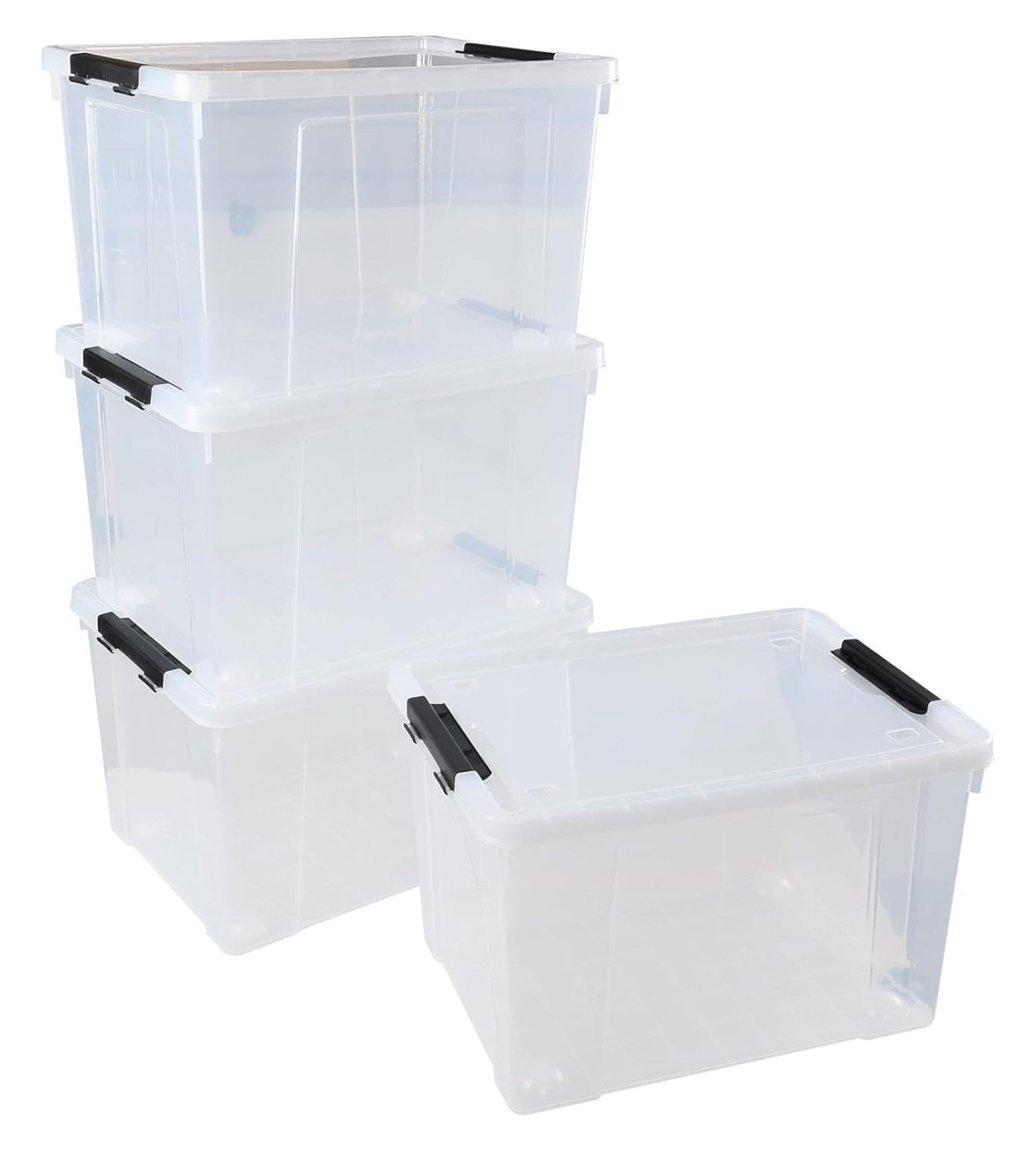 MYXIO 4pack 50 Quarts Clear Latching Boxes with Lids/Wheels, Large