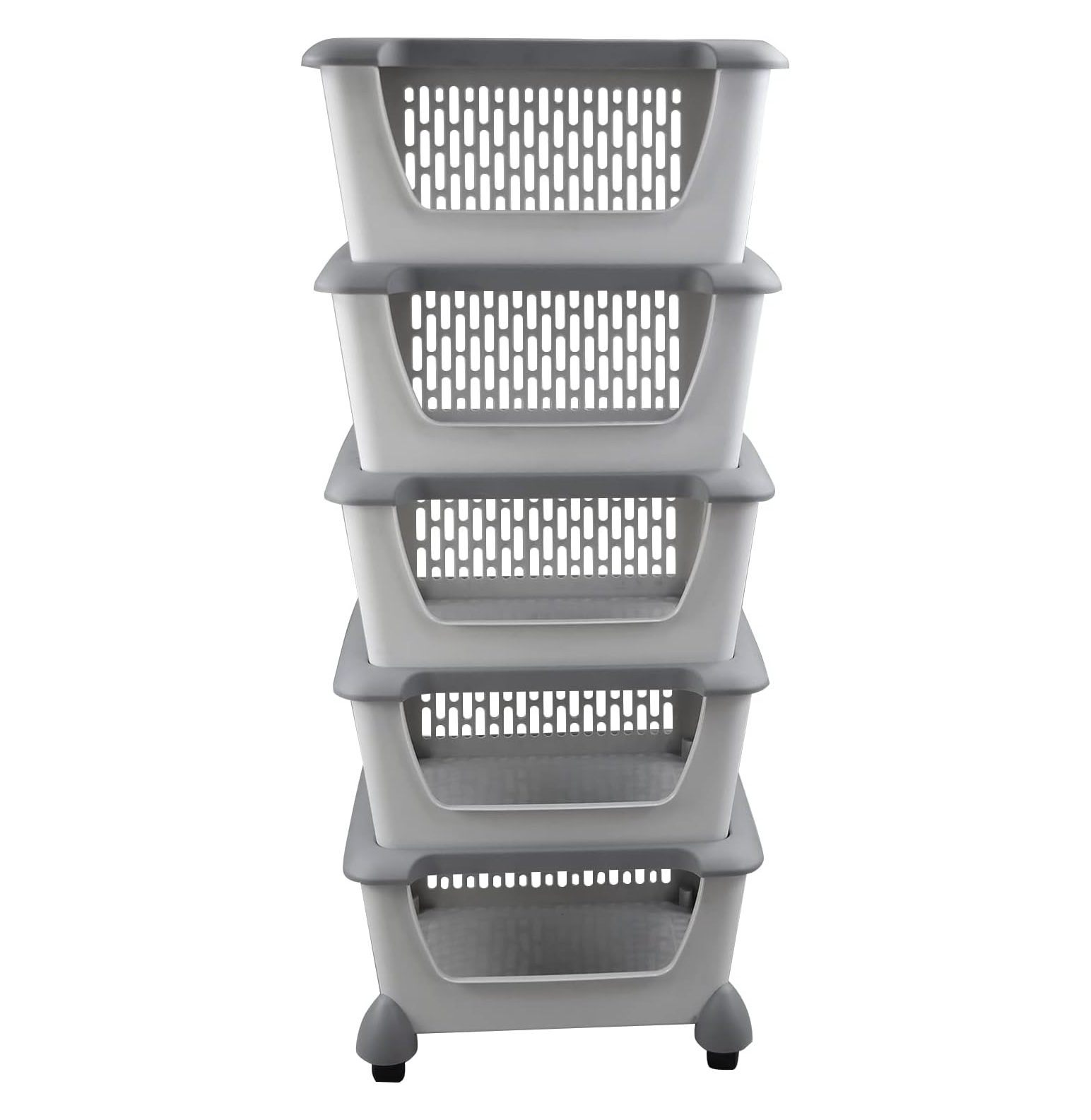 MYXIO 5Pack Plastic Stackable Storage Basket with Lids, Stacking Organizer Basket with Wheels