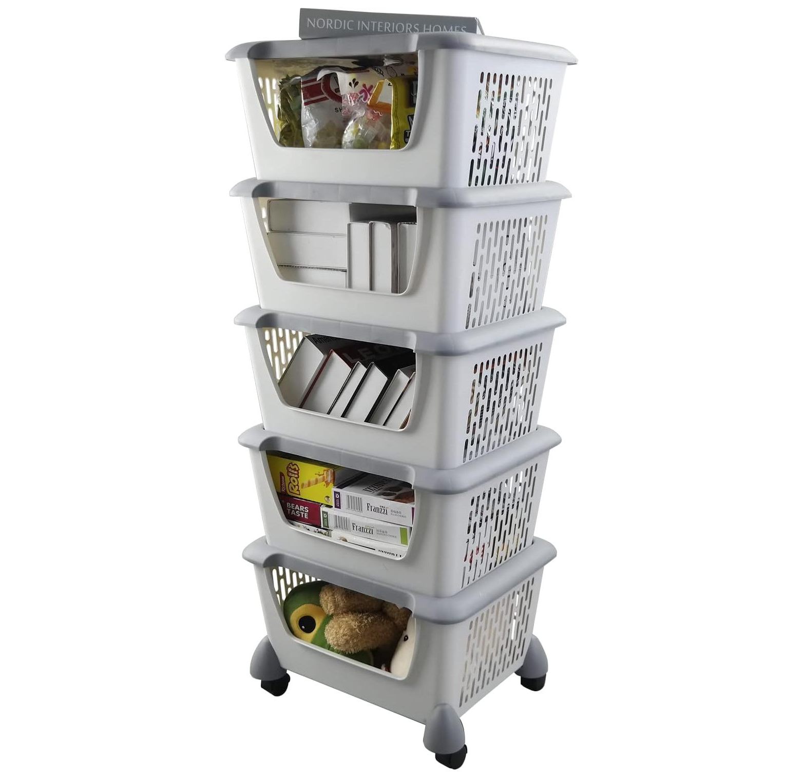 MYXIO 5Tier Plastic Stackable Storage Bins for Pantry, Stacking
