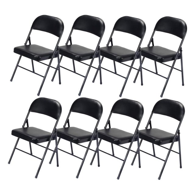 MYXIO 8 Pack Black Folding Chairs with Padded Seats, Portable Stackable Foldable Chairs for