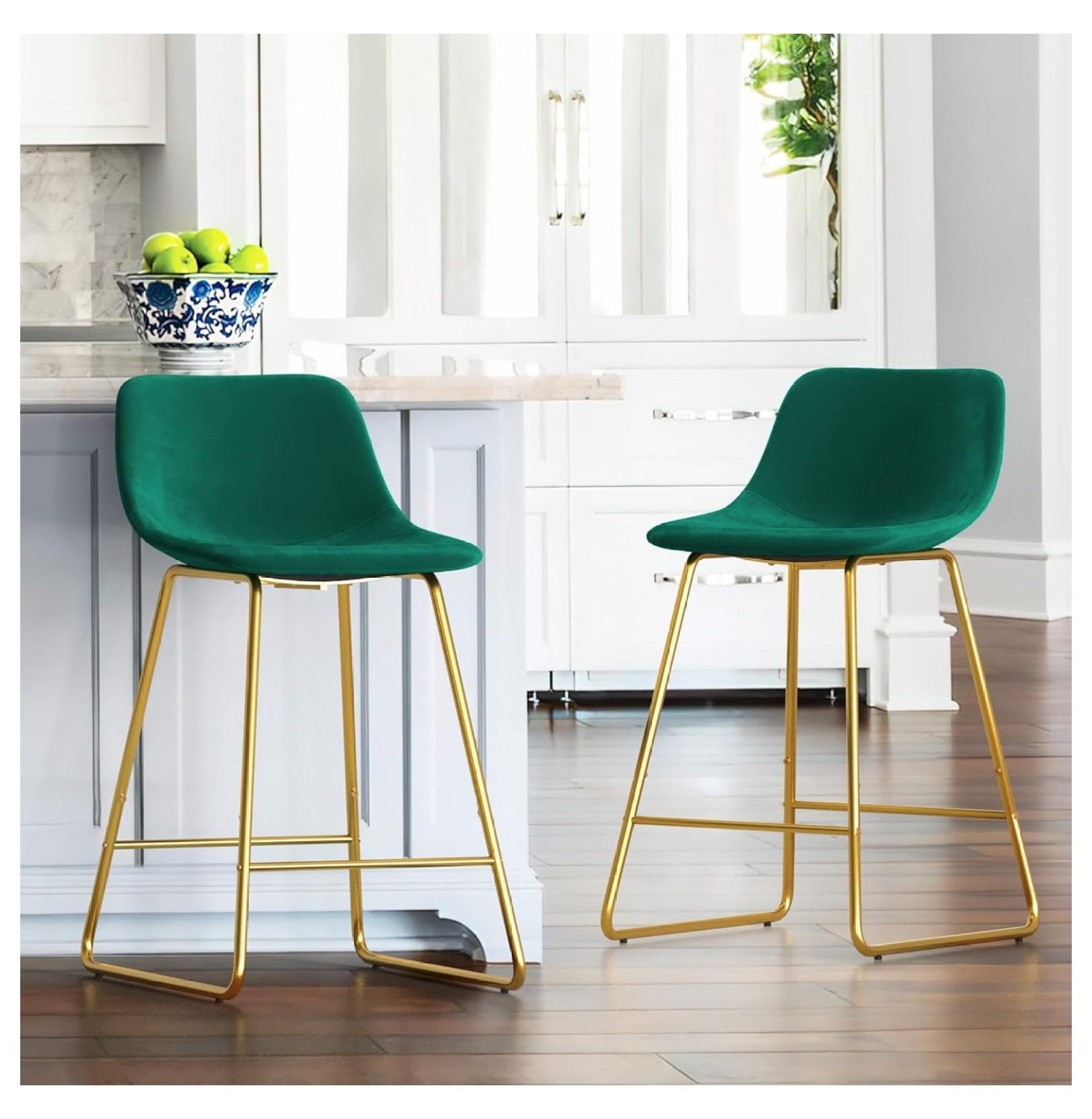 MYXIO Bar Stools Set of 2, 24inch Velvet Counter Height Bar Stools, Modern Bar Stools with Back ...