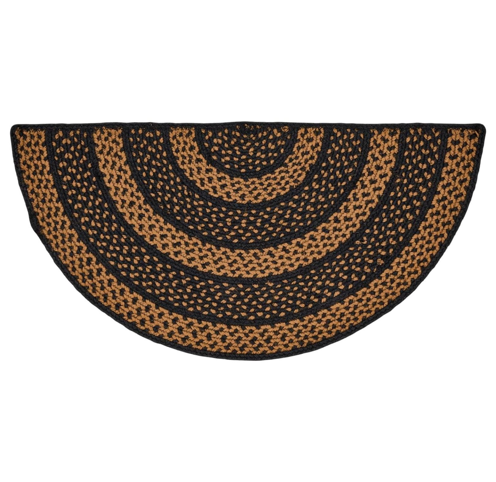 MYXIO Black & Tan Braided Jute Rug, NonSkid Pad, Half Circle Door Mat, Black, 16.5x34