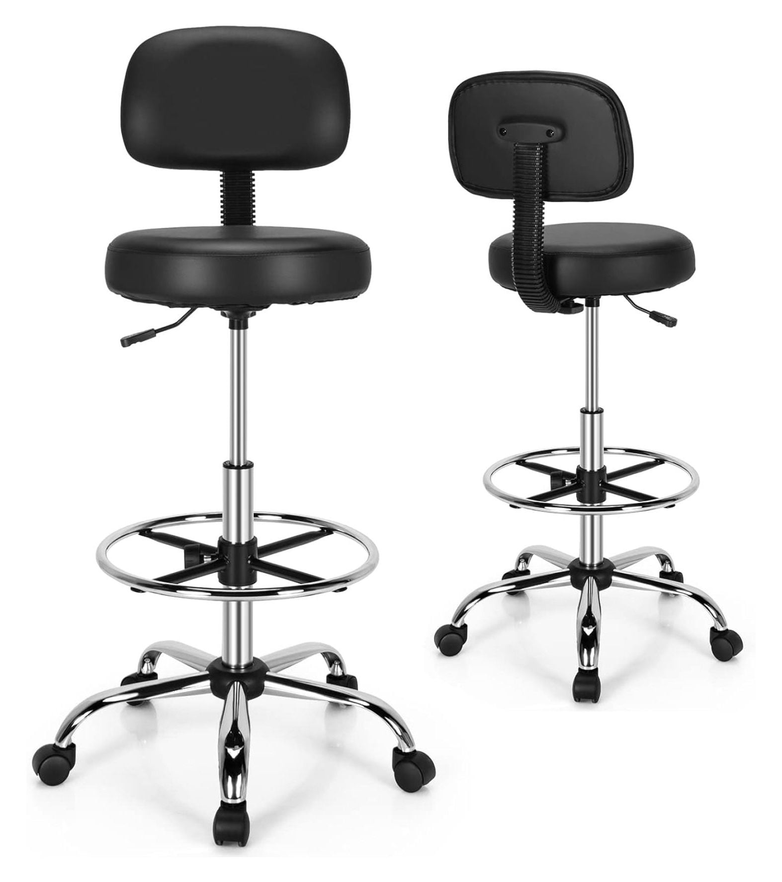 MYXIO Drafting Chair with Footrest and Backrest, Leather Thick Seat