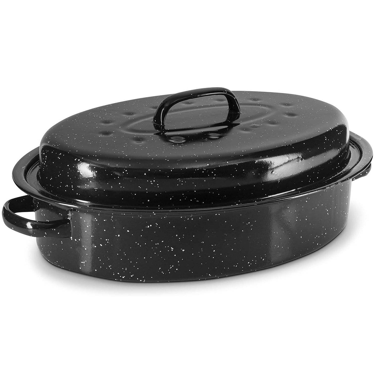 MYXIO Granite Roasting Pans, Black (15" Oval Roaster Pan With Lid