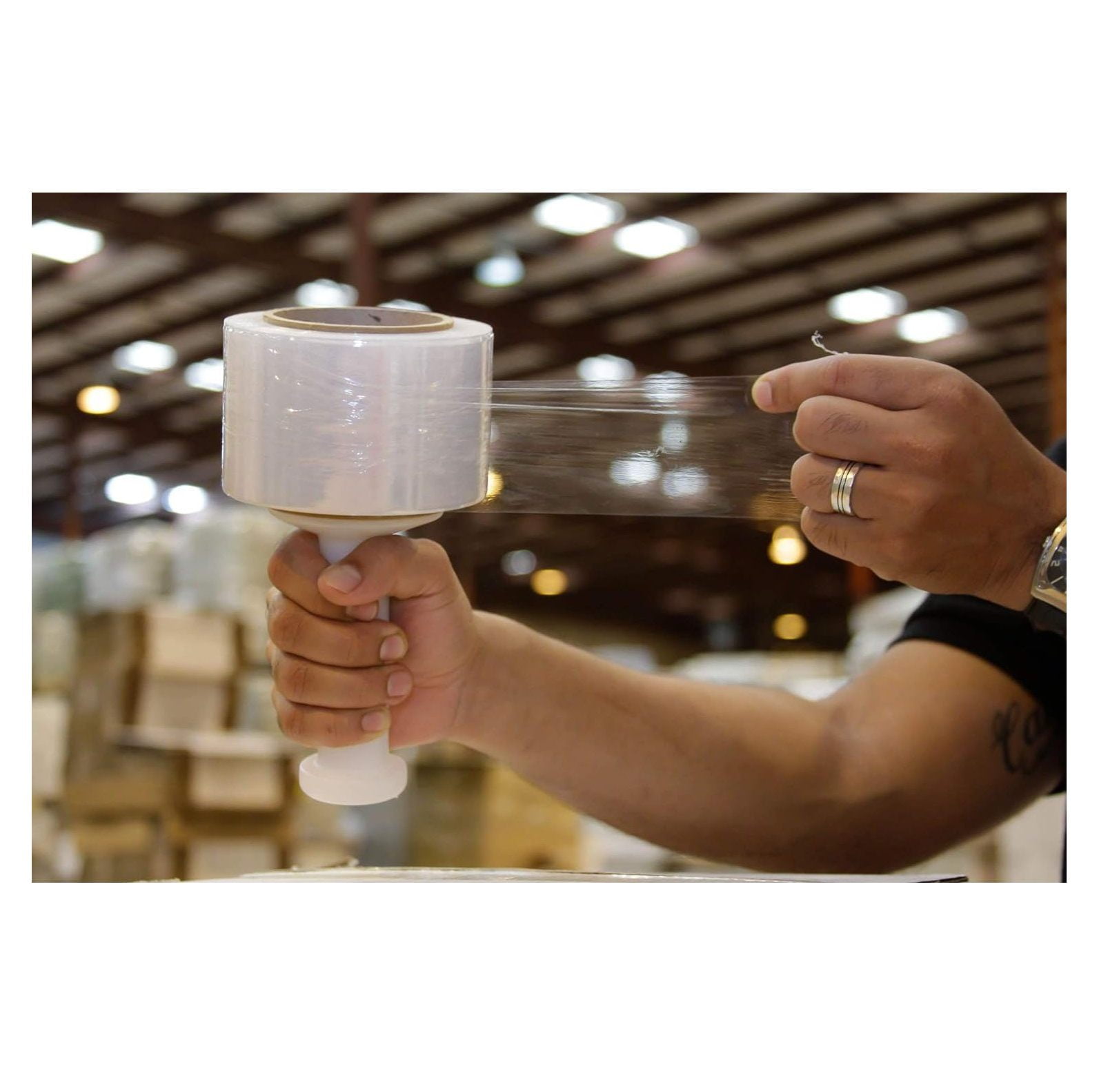 MYXIO Hand Stretch Wrap Rolls 1 Plastic Handle Dispenser 80 EQ Gauge 3" Width x 1000