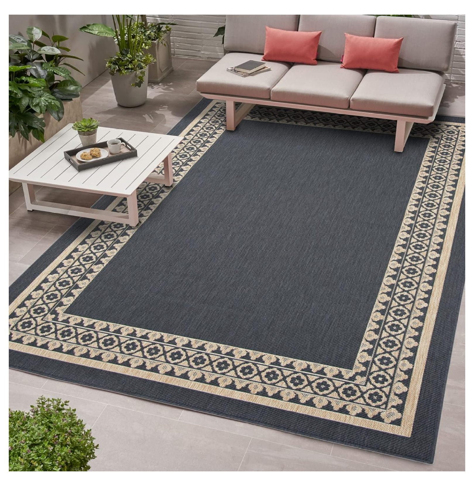 MYXIO Indoor/Outdoor Area Rug 5'3" x 7'6'' Border Design Freedom Asha