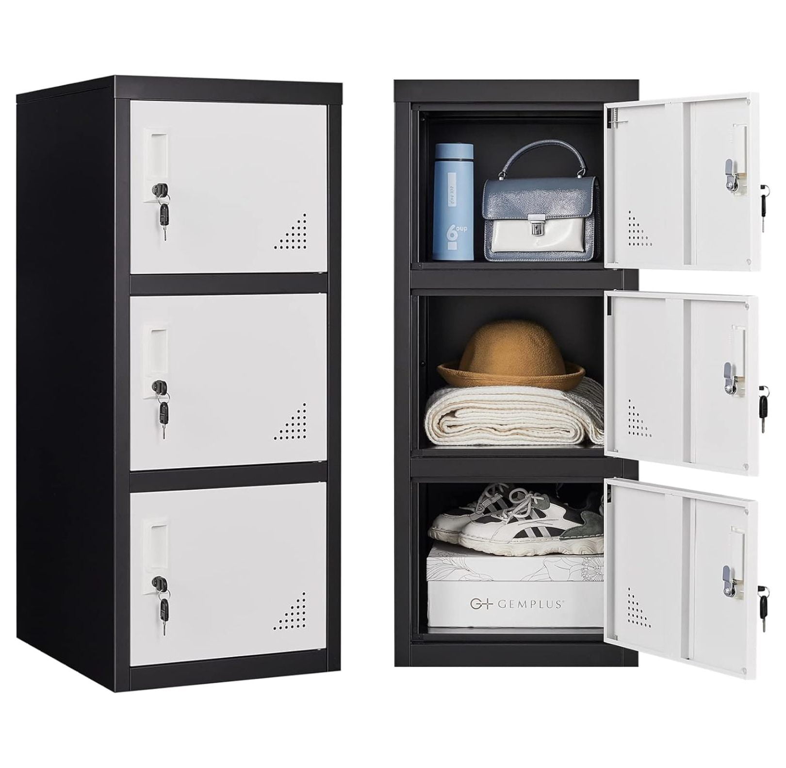 MYXIO Metal Locker with 3 Doors, Steel Storage Lockers for Employees