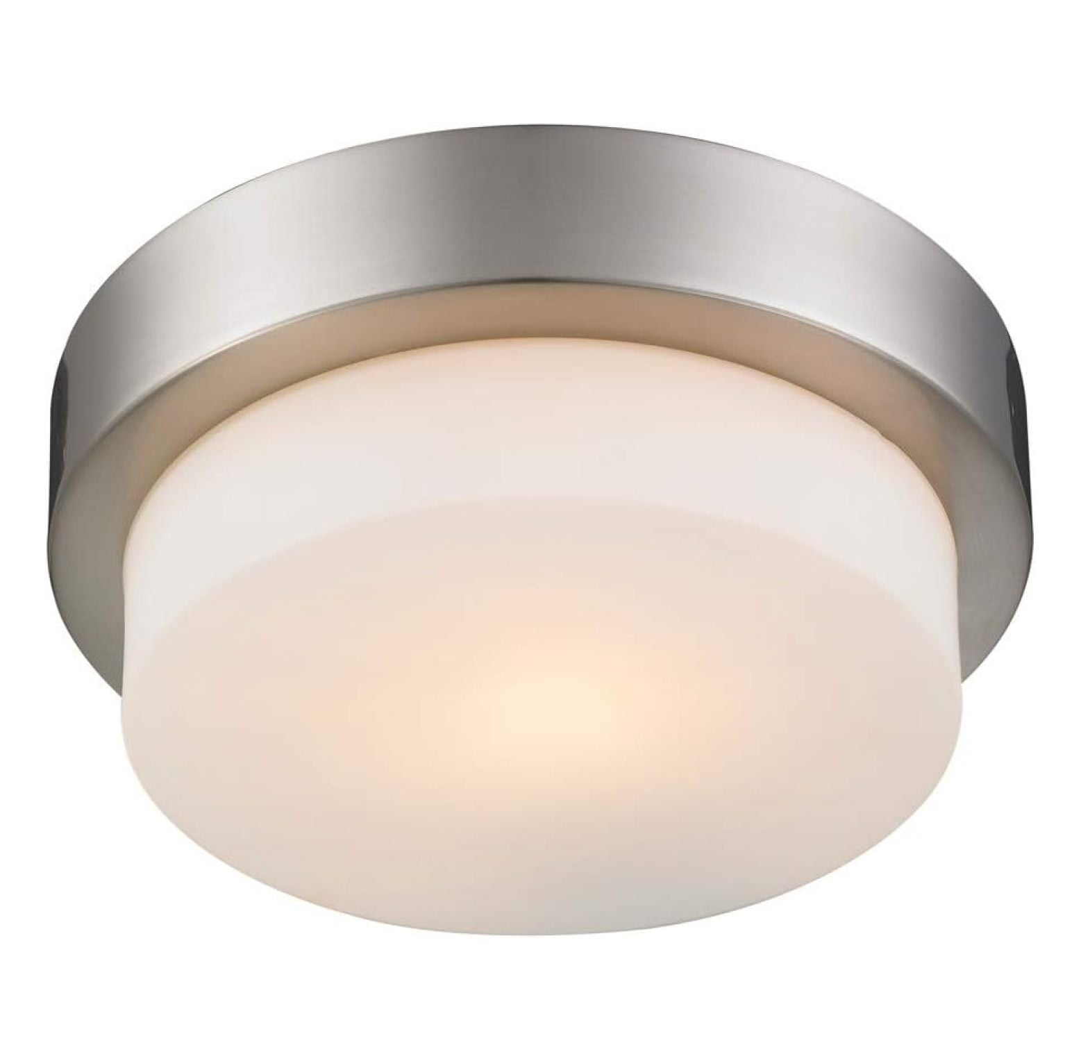 Transitional Opal Glass Flush Mount in Pewter and Chrome