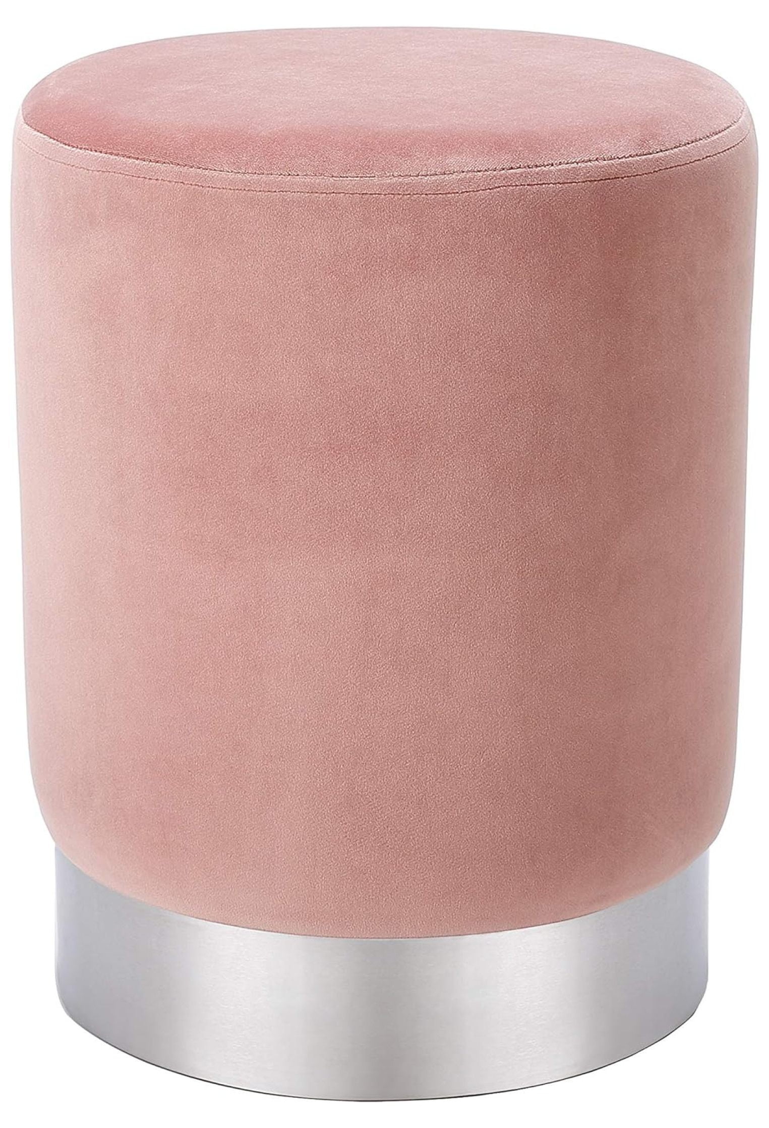 Dusty Rose Velvet Round Ottoman with Silver Base