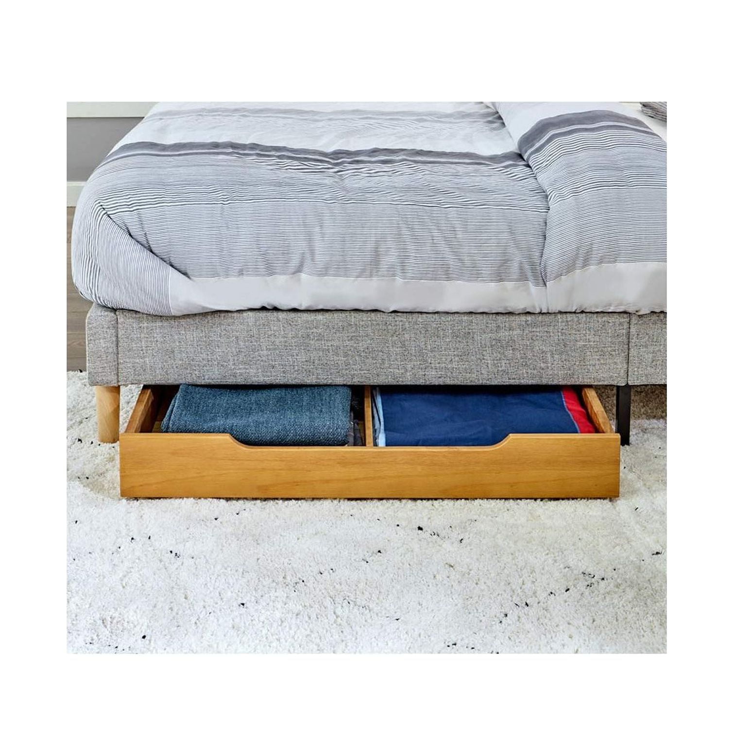 MYXIO Solid Wood Under Bed Storage Drawer with 4Wheels for Bedroom